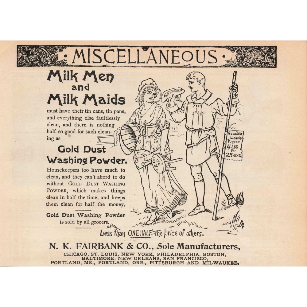1892 Vintage Gold Dust‎ Washing Powder Print Advertisement N. K. Fairbank Co.